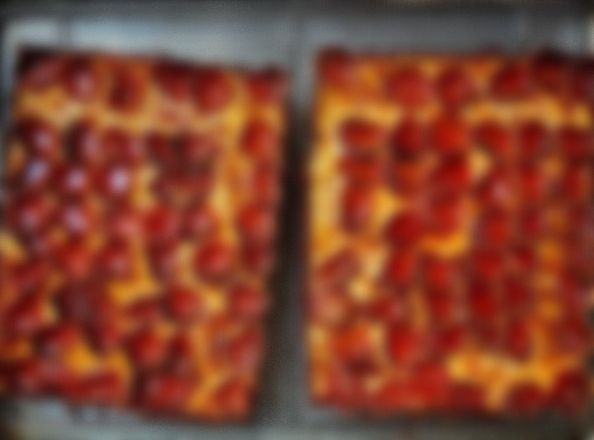 Overhead view of a pepperoni Detroit-style pizza