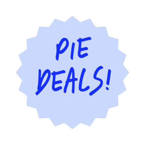 Text in blue reads 'Pie Deals!' on a light blue background.