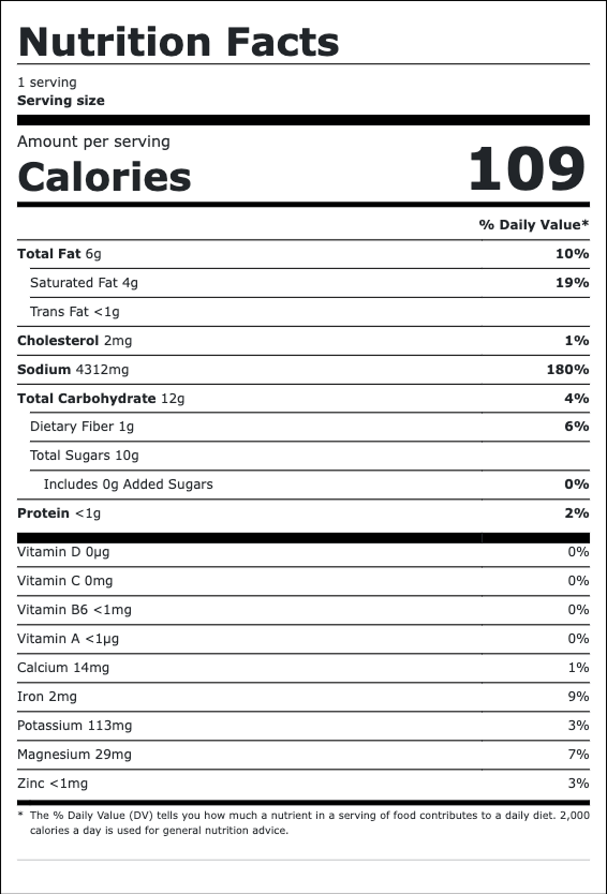 Nutrition facts for GF Square Cookie: 109 calories per serving, 1 serving. Total fat 6g, saturated fat 4g, cholesterol 2mg, sodium 4312mg, total carbohydrate 12g, protein less than 1g.