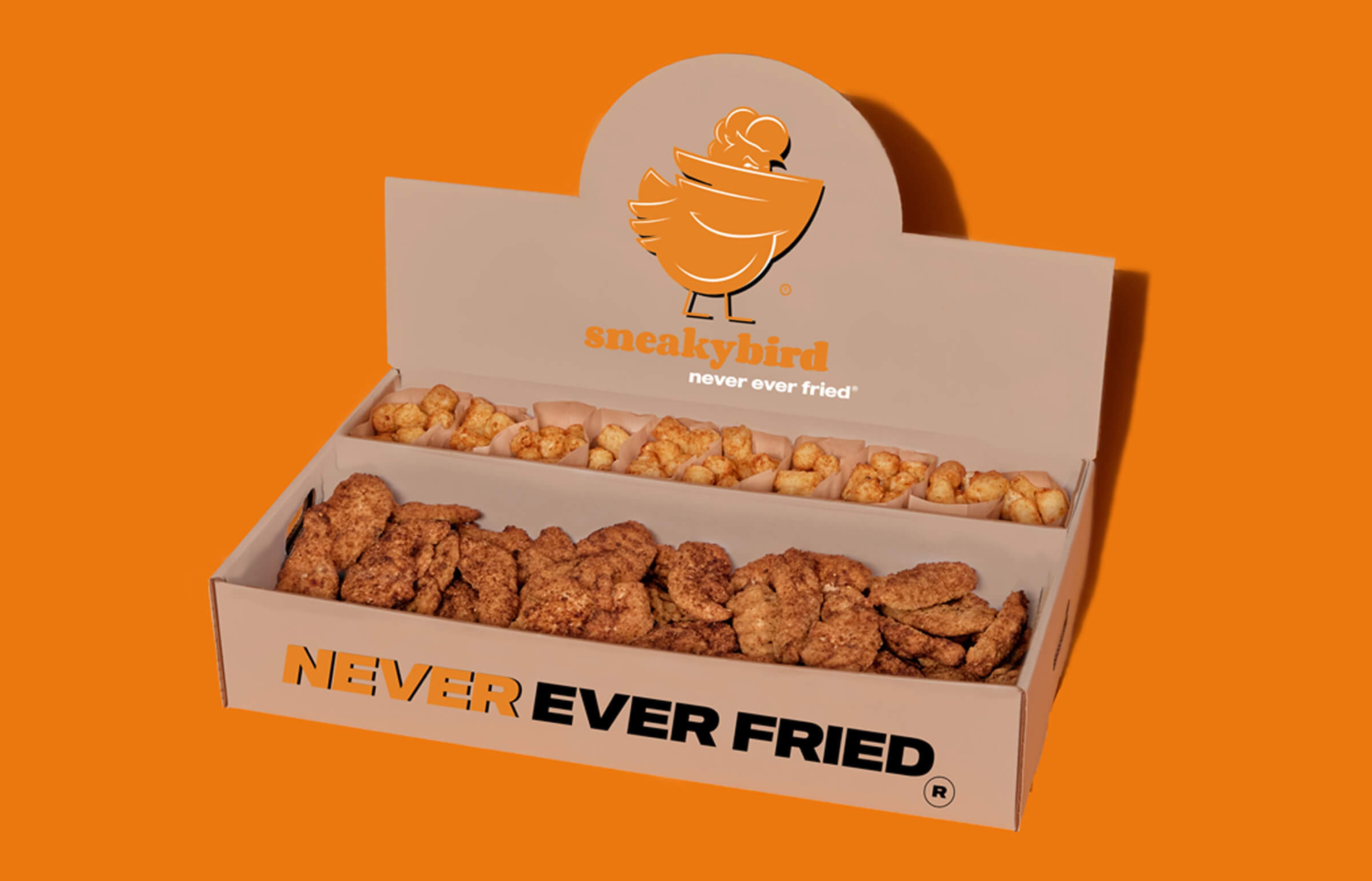 Sneakybird catering package: oven-grilled chicken tenders with crispy tots