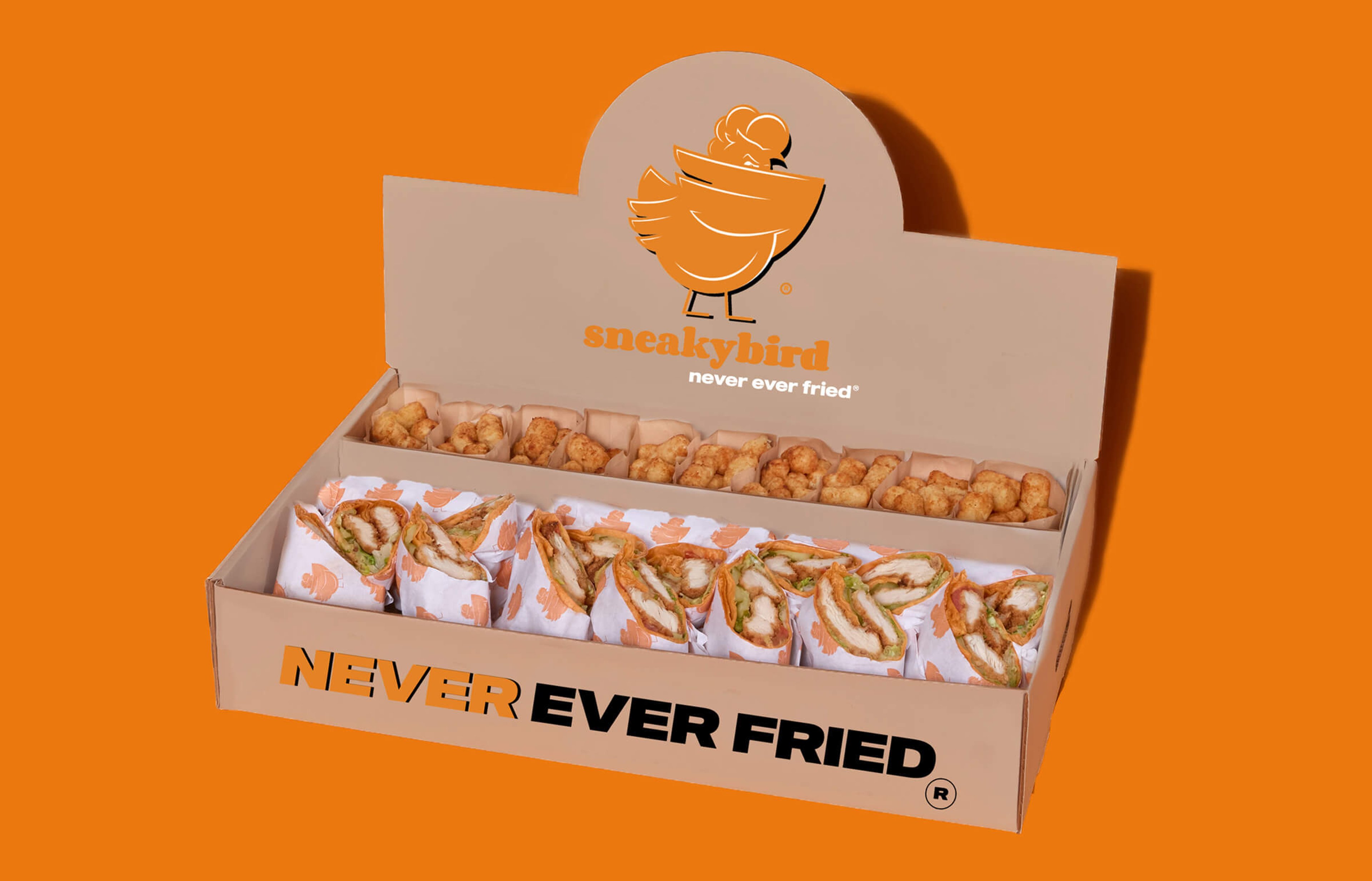 Sneakybird catering package: oven-grilled chicken wraps with crispy tots