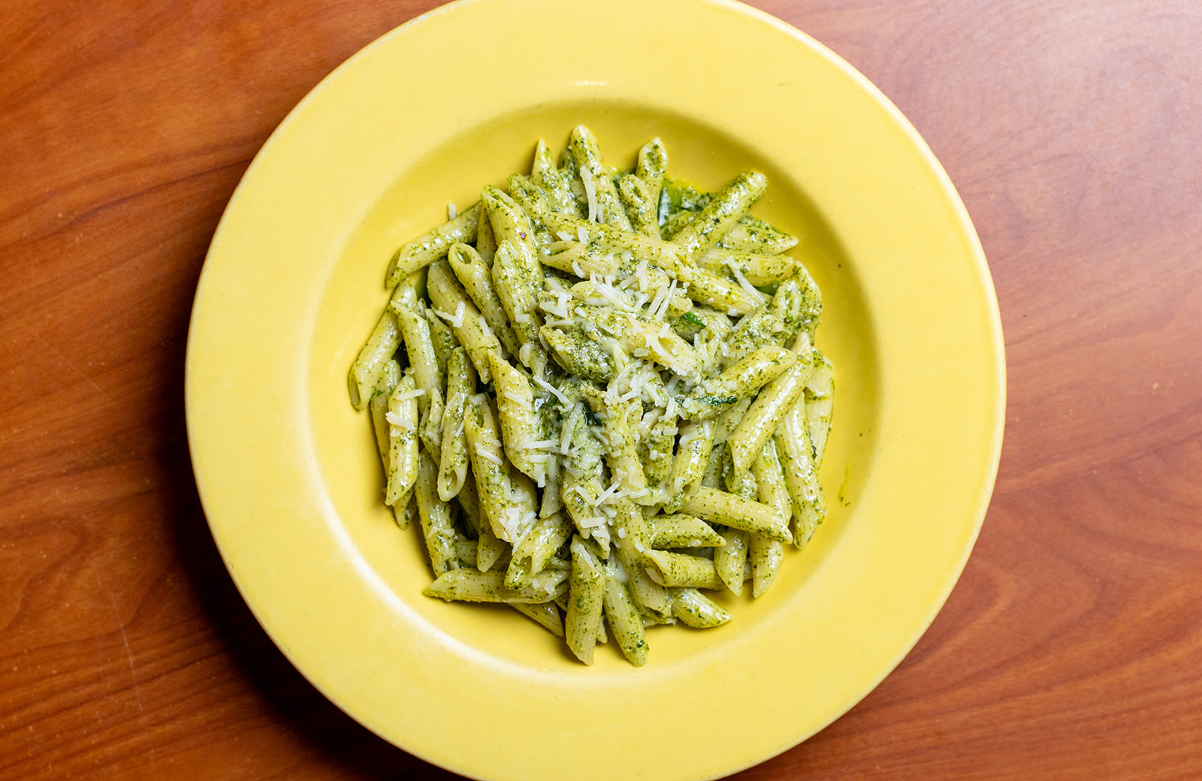Penne al Pesto with shaved parmesan