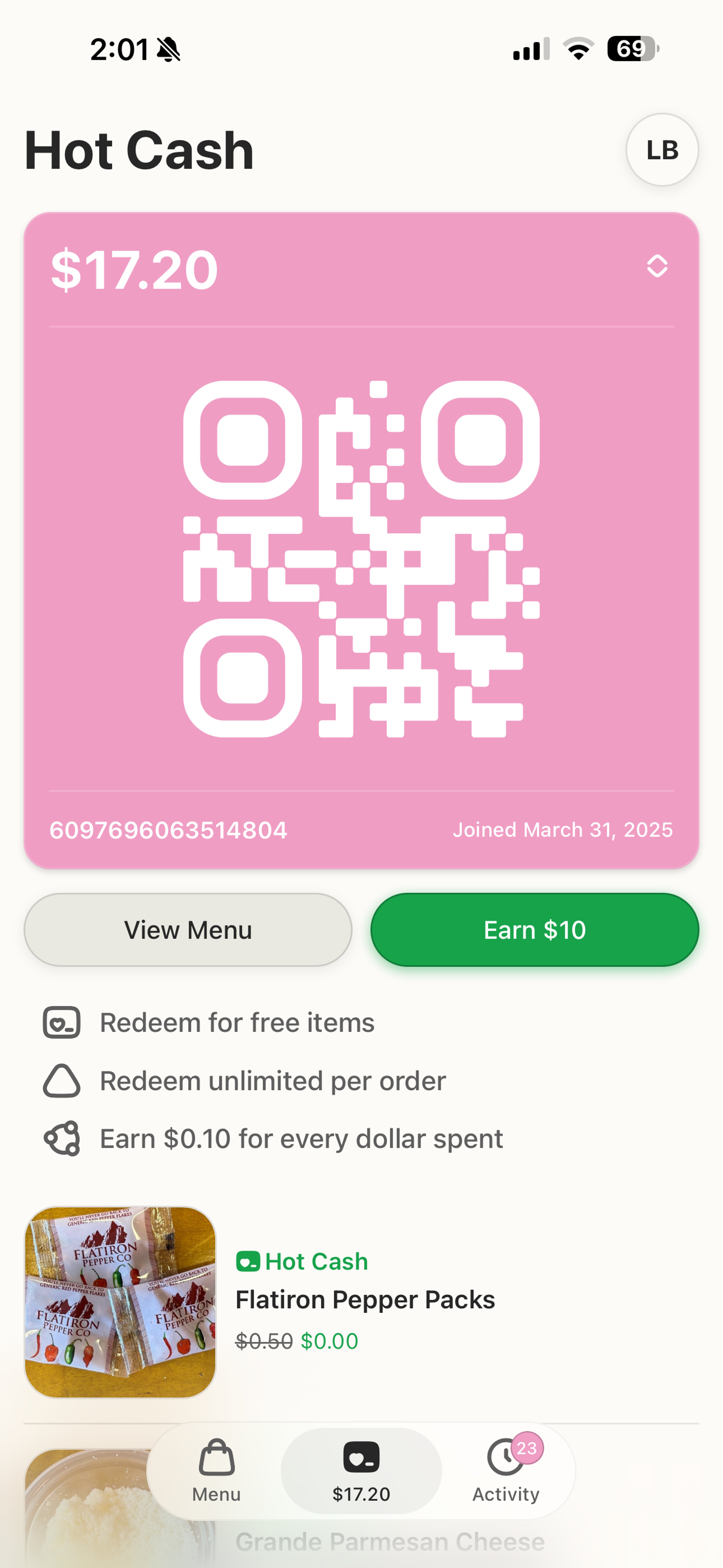 Hot Tongue Pizza Hot Cash rewards in the mobile app