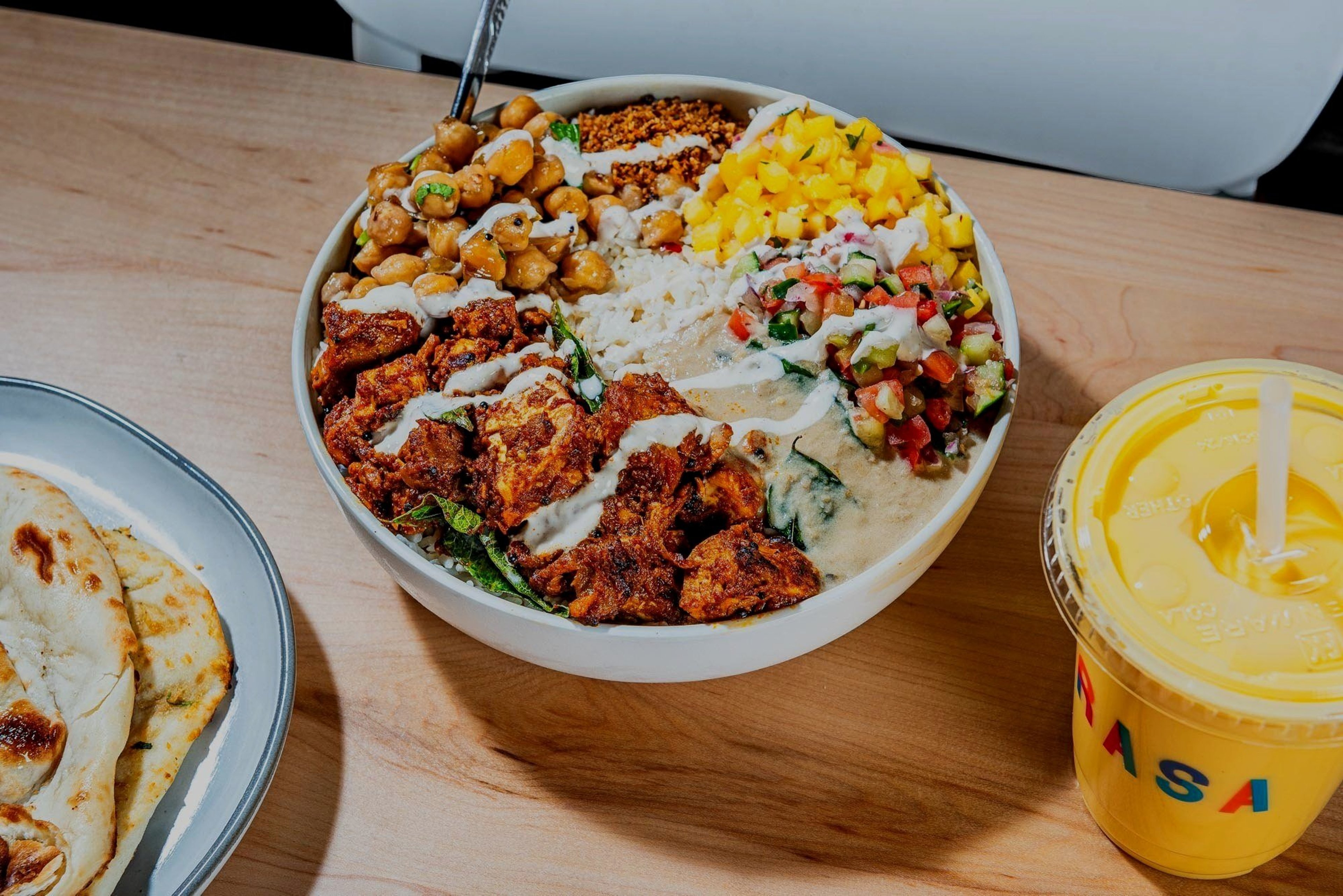 Spicy Chili Chicken with Naan and Mango Lassi