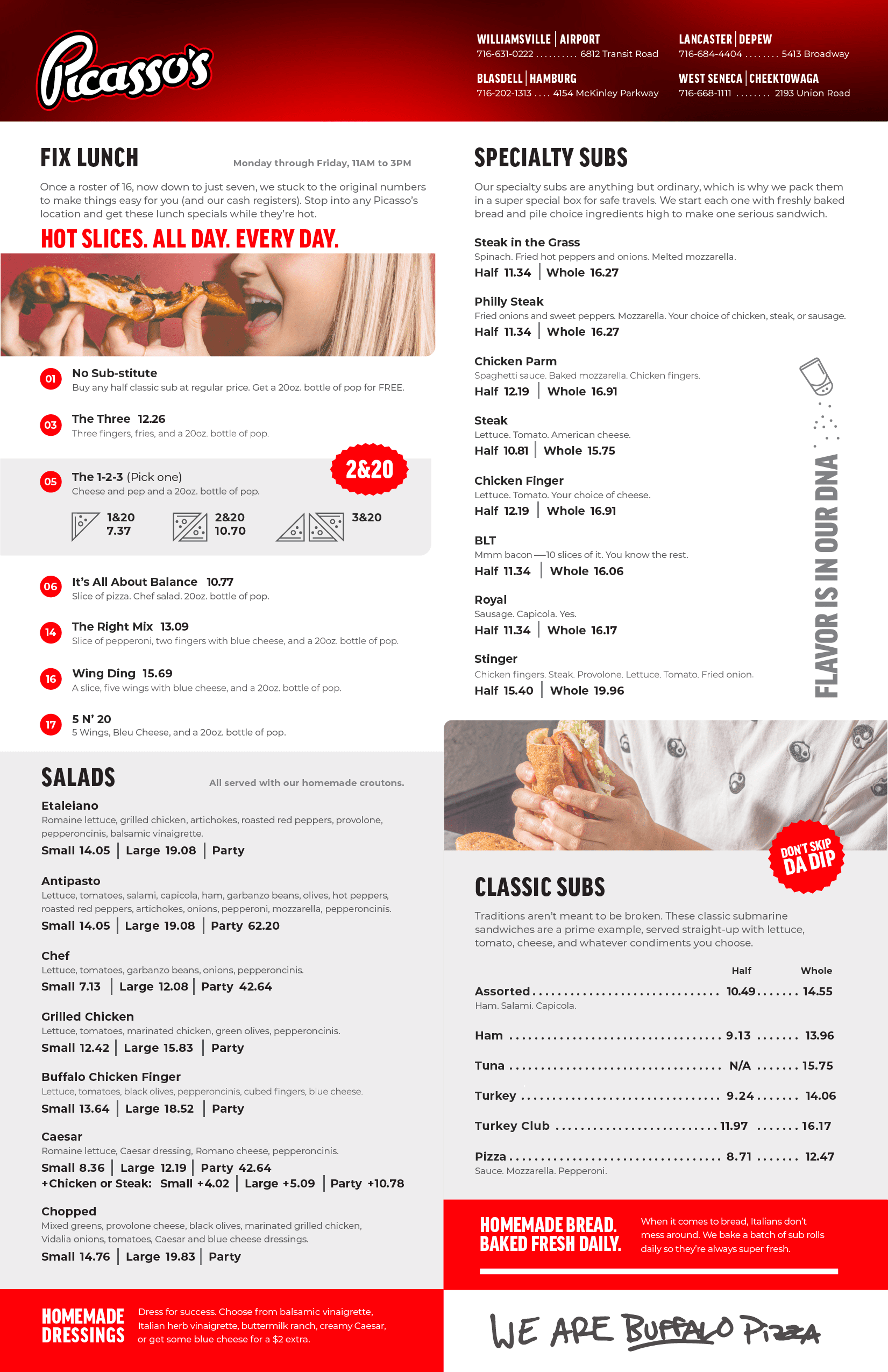 Picasso's Pizza menu page 2