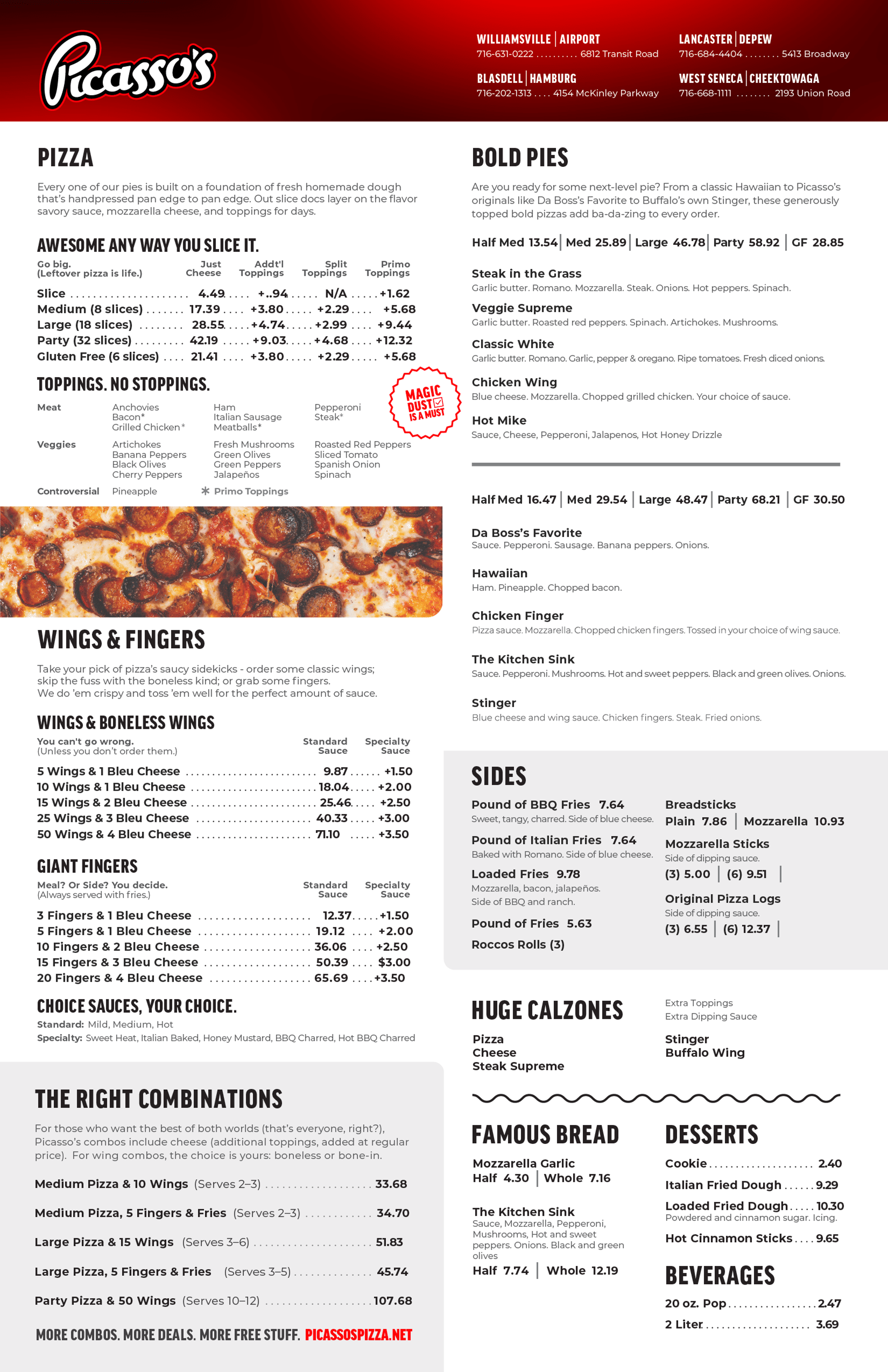 Picasso's Pizza menu page 1