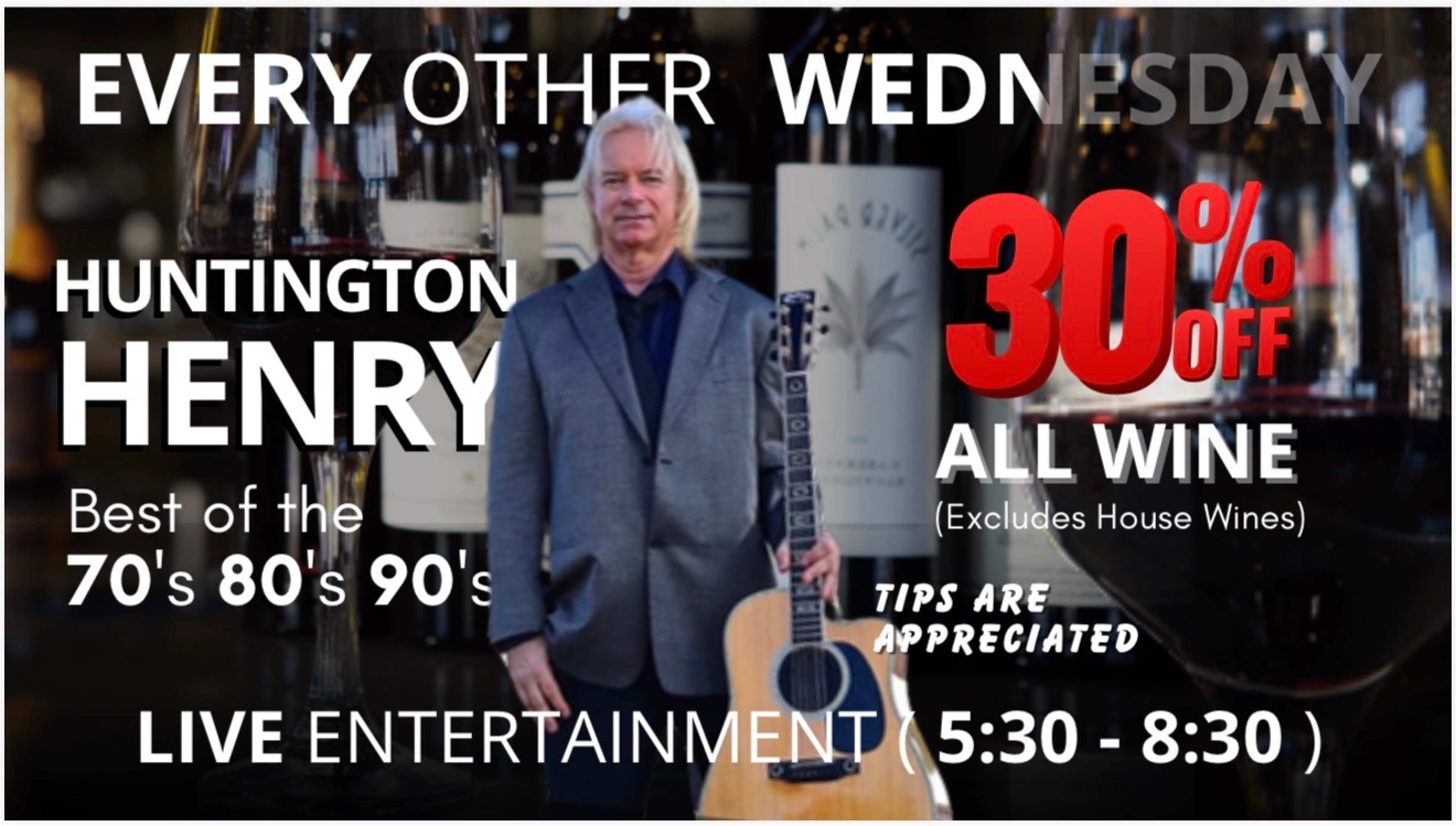 Huntington Henry performing the best of the 70's, 80's and 90's every other Wednesday at Simply Fish Seafood