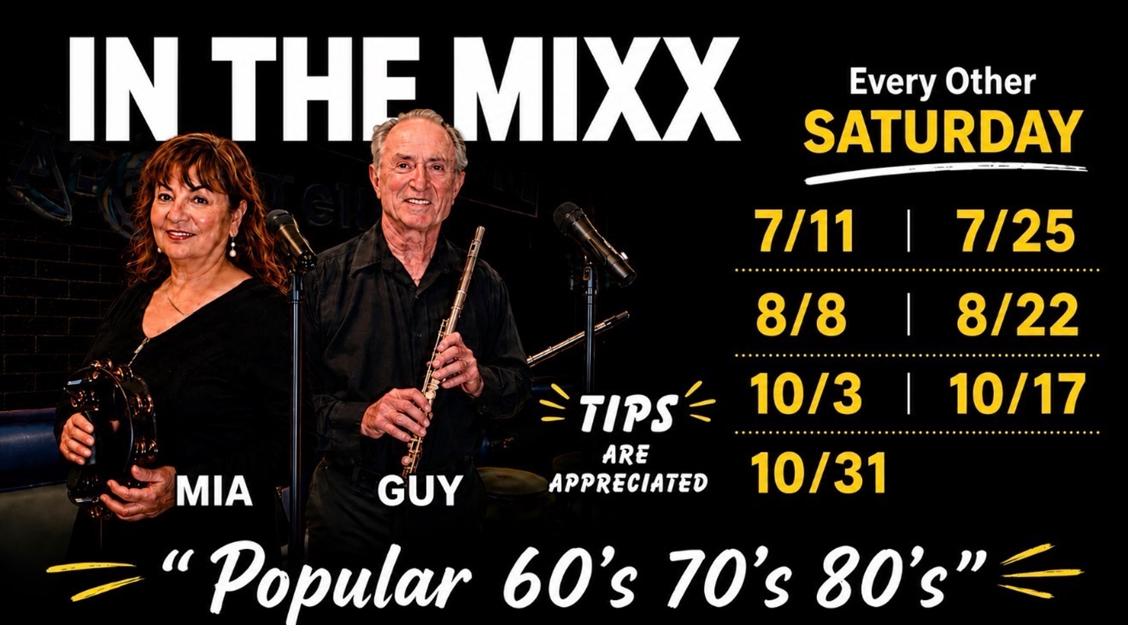 In The Mixx featuring Mia and Guy performing popular 60's, 70's and 80's music every other Saturday at Simply Fish Seafood
