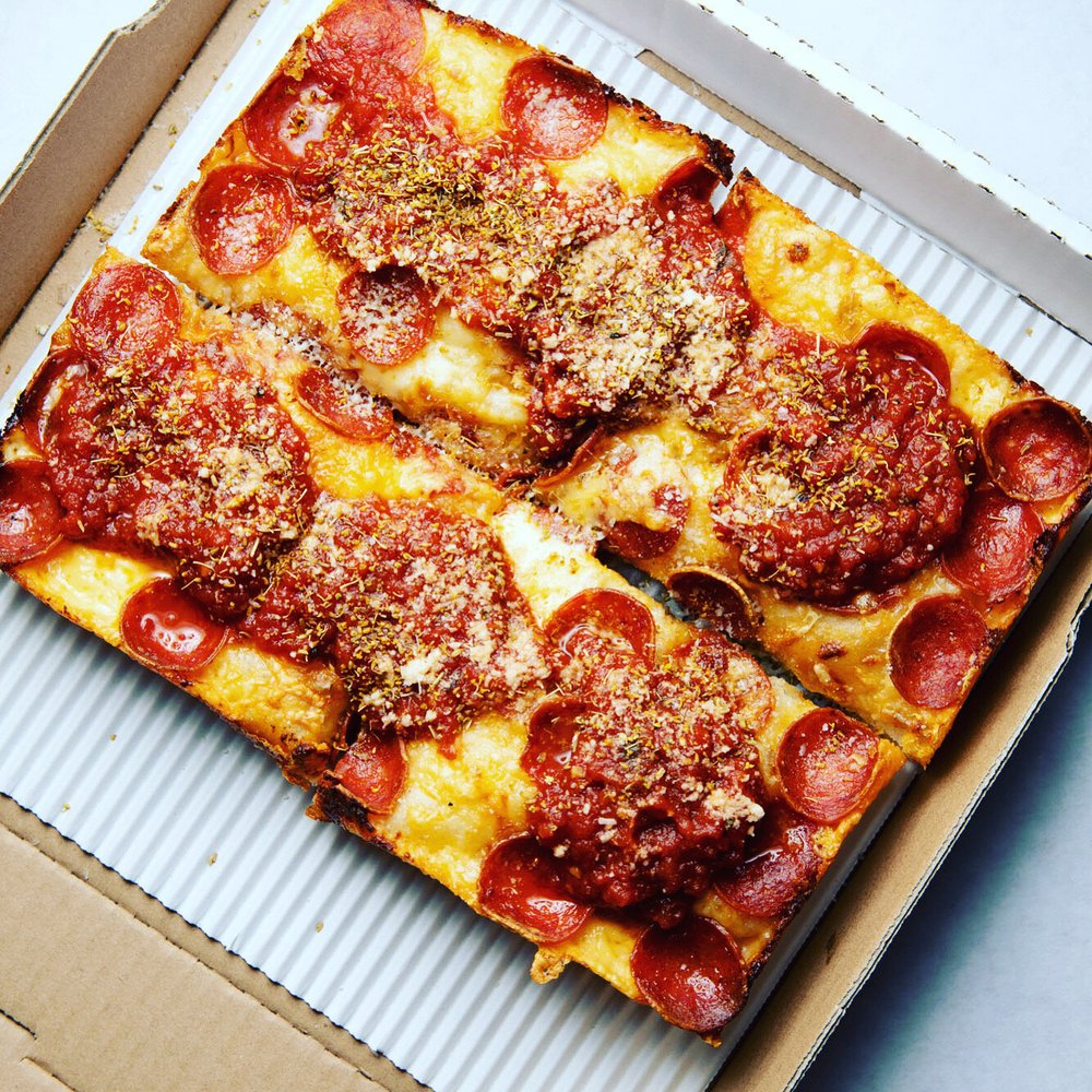 Dtown Pizzeria Detroit-style pepperoni pizza