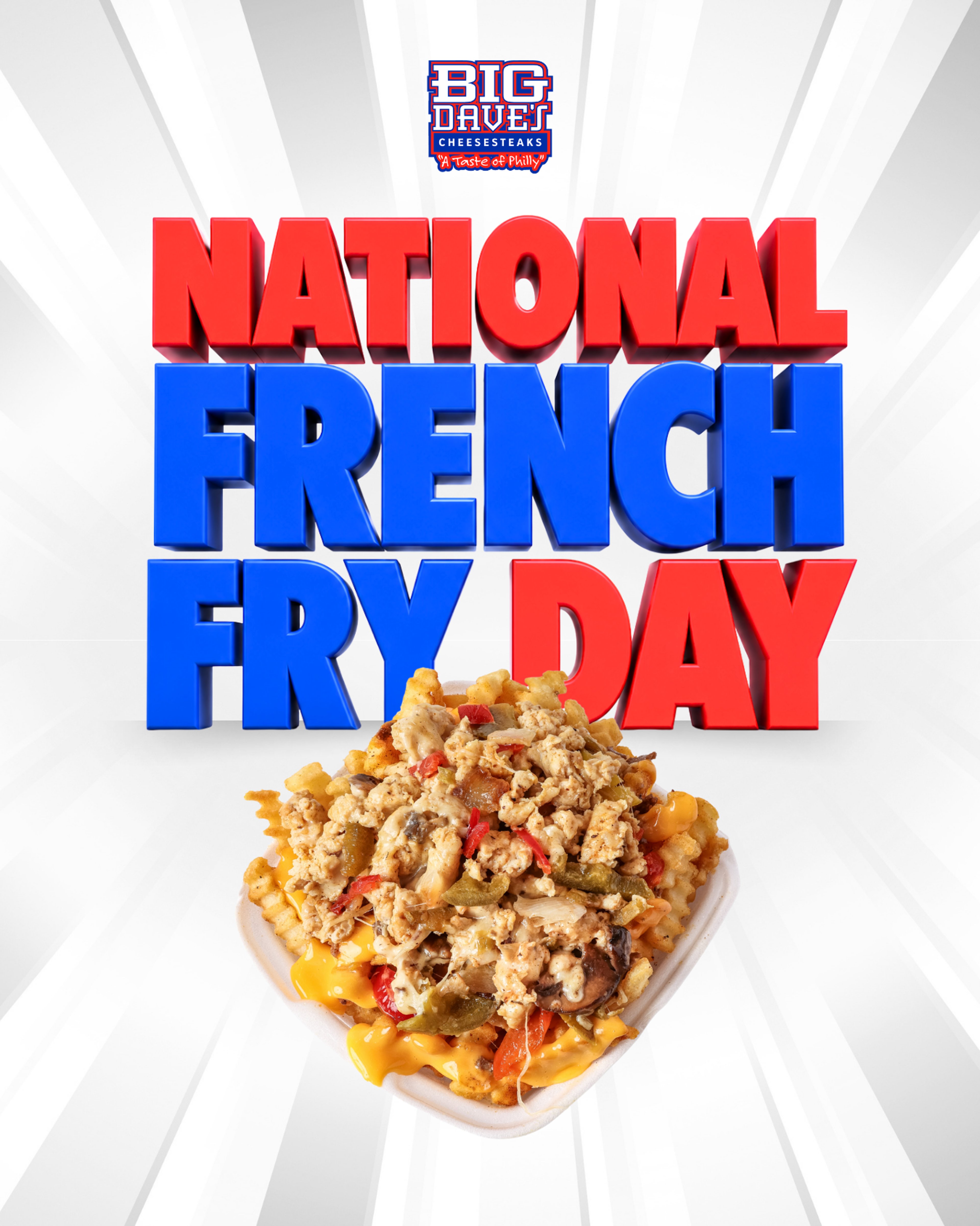 Big Dave's Halal Chicken Fries — crinkle-cut fries loaded with chopped halal chicken, peppers and cheese