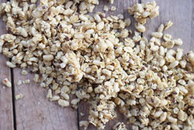 Hemp seed granola on a wooden table