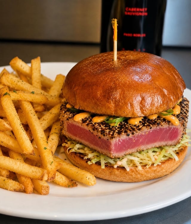 Sesame Encrusted Seared Ahi Burger