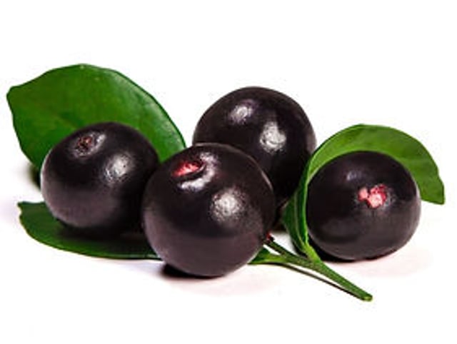 Acai berries with leaves
