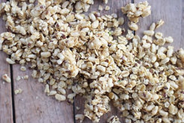 Hemp seed granola on a wooden table